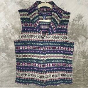 Chaps Denim Fair Isle Multi-Color Kinit Pattern Button Front Sweater Vest Medium